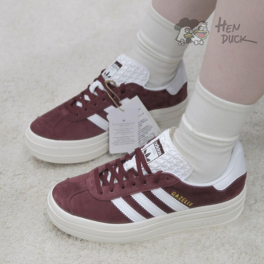 韓國代購 ADIDAS GAZELLE BOLD 厚底 灰 黑白 暗紅色 堆疊 三葉草 奶油底 麂皮 女鞋 HQ6893-細節圖8
