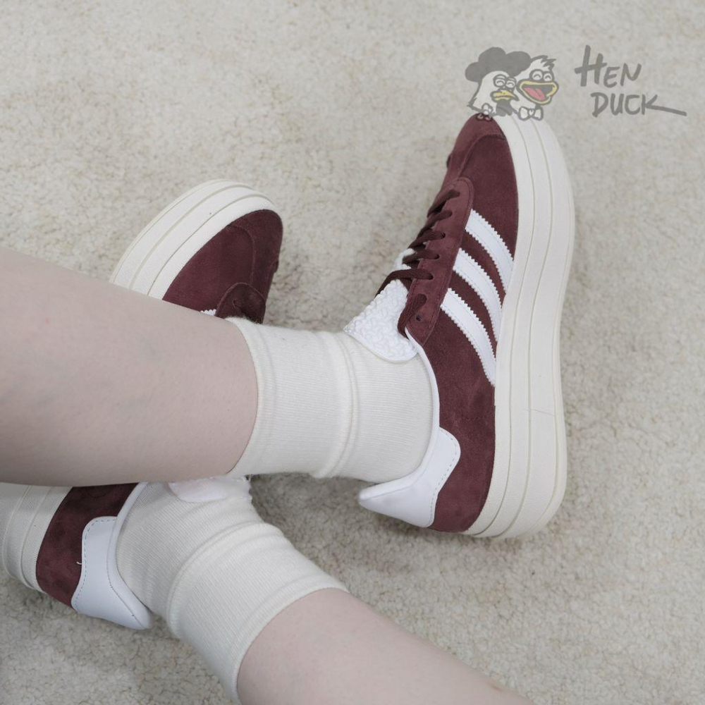 韓國代購 ADIDAS GAZELLE BOLD 厚底 灰 黑白 暗紅色 堆疊 三葉草 奶油底 麂皮 女鞋 HQ6893-細節圖9