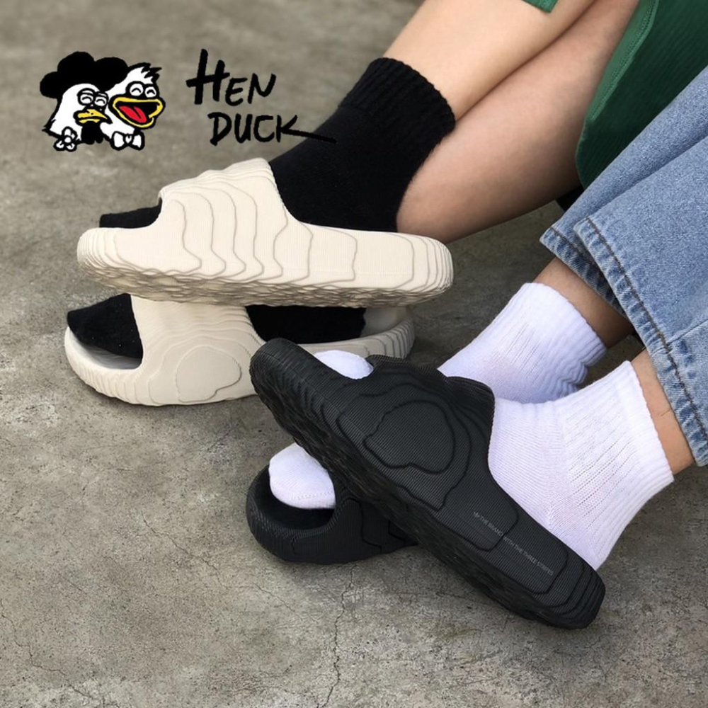 韓國代購 Adidas Adilette 22 米白色 黑 厚底 波浪紋 沙灘拖 一字拖 男女款 情侶鞋 GX6950-細節圖5