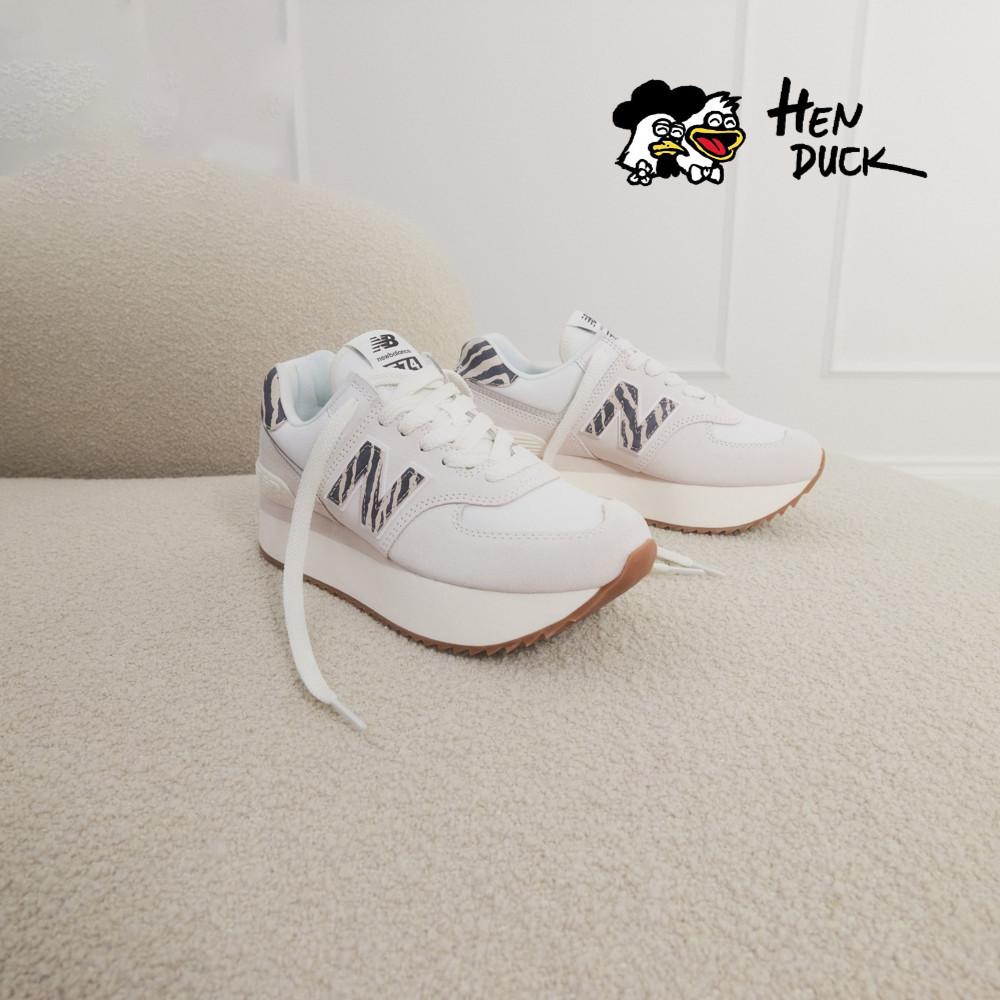 韓國代購 New balance 574 厚底 黑色 米色 斑馬紋 增高 女款 復古休閒鞋 運動鞋 WL574ZDD-細節圖2