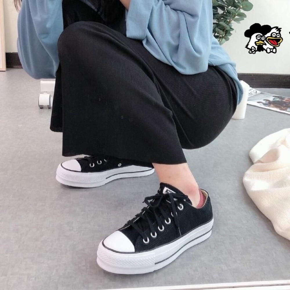 韓國代購 匡威 Converse all star lift 厚底白色 黑色 低筒帆布鞋 鬆糕底 女款 560251C-細節圖3