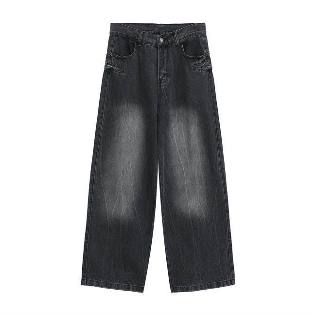 日係複古水洗做舊垂感拖地牛仔褲男秋季穿搭潮流寬鬆百搭闊腿長褲-細節圖8