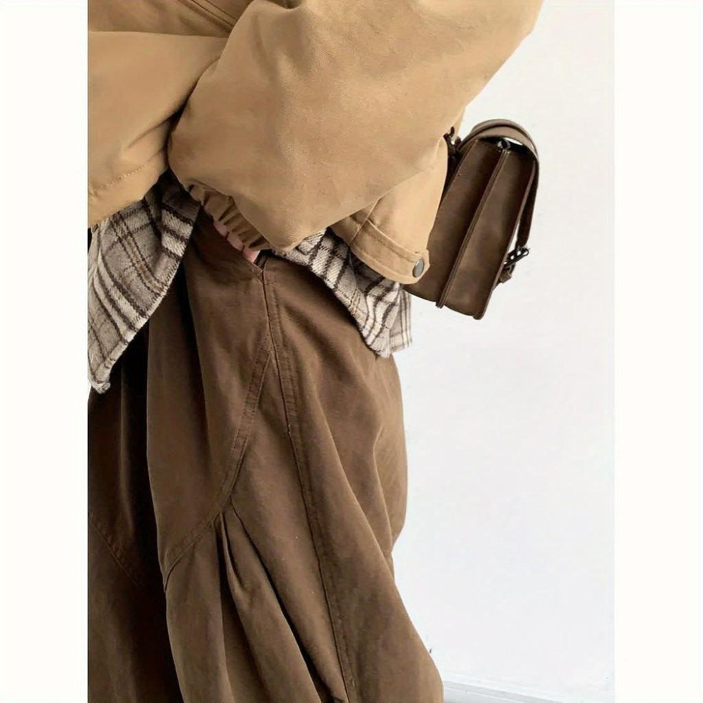 春秋季褶皺直筒寬鬆長褲男女生日係複古休閒褲學院風工裝闊腿褲潮-細節圖5