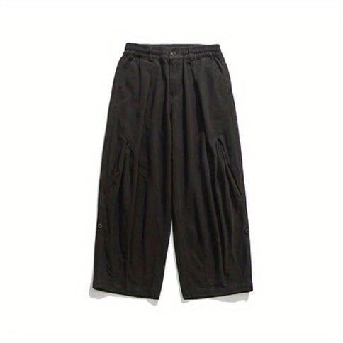 春秋季褶皺直筒寬鬆長褲男女生日係複古休閒褲學院風工裝闊腿褲潮-細節圖9