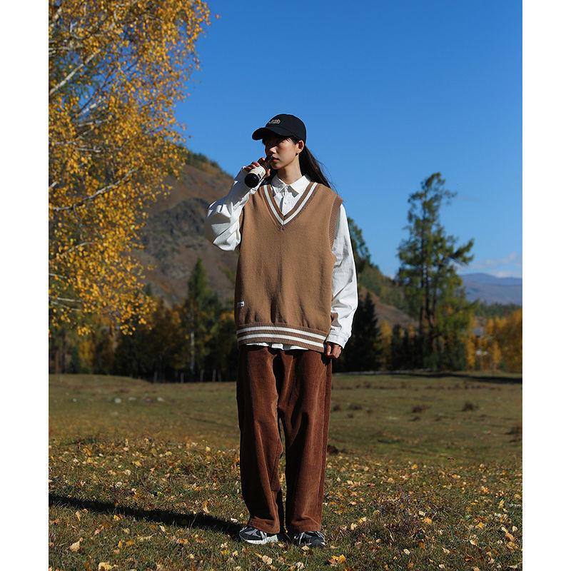 兩件套/春秋日係穿搭無袖針織馬甲寬鬆百搭V領針織衫毛衣背心套裝-細節圖4