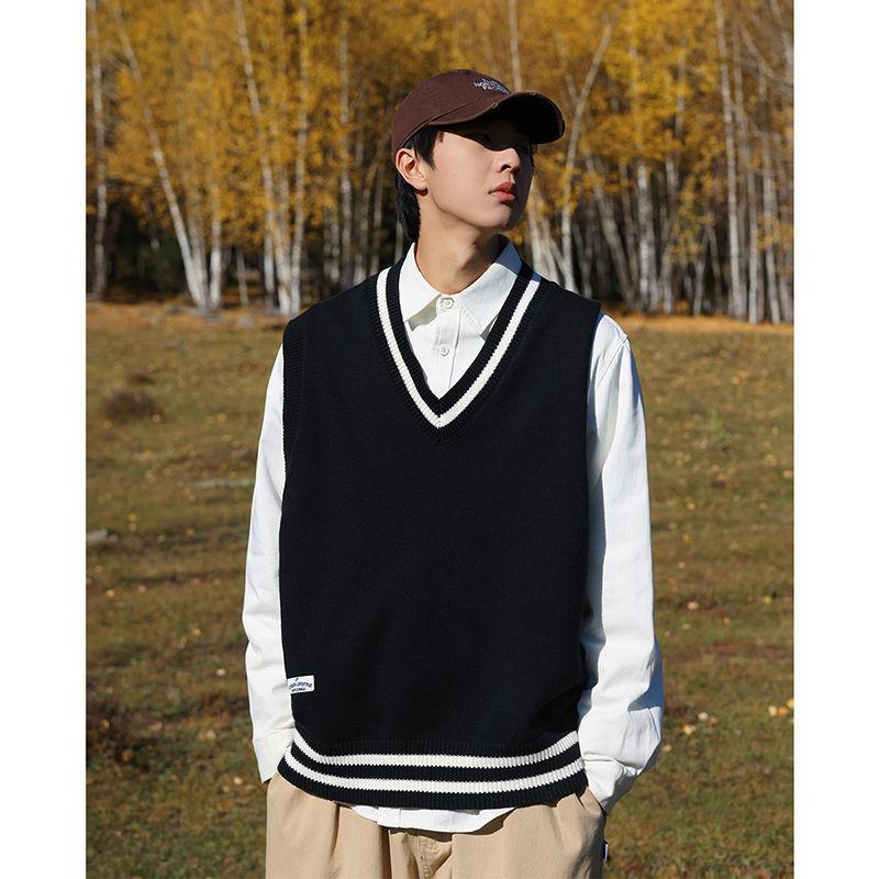 兩件套/春秋日係穿搭無袖針織馬甲寬鬆百搭V領針織衫毛衣背心套裝-細節圖6