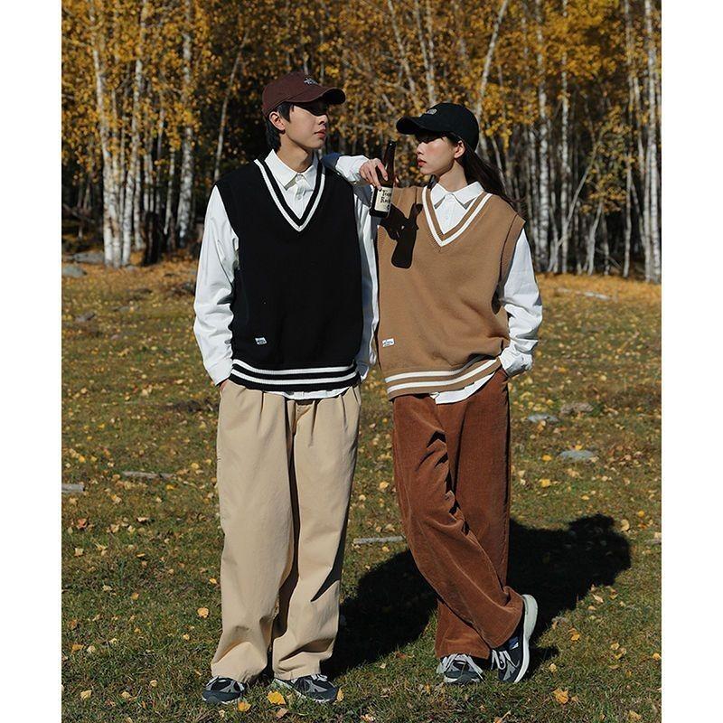 兩件套/春秋日係穿搭無袖針織馬甲寬鬆百搭V領針織衫毛衣背心套裝-細節圖7