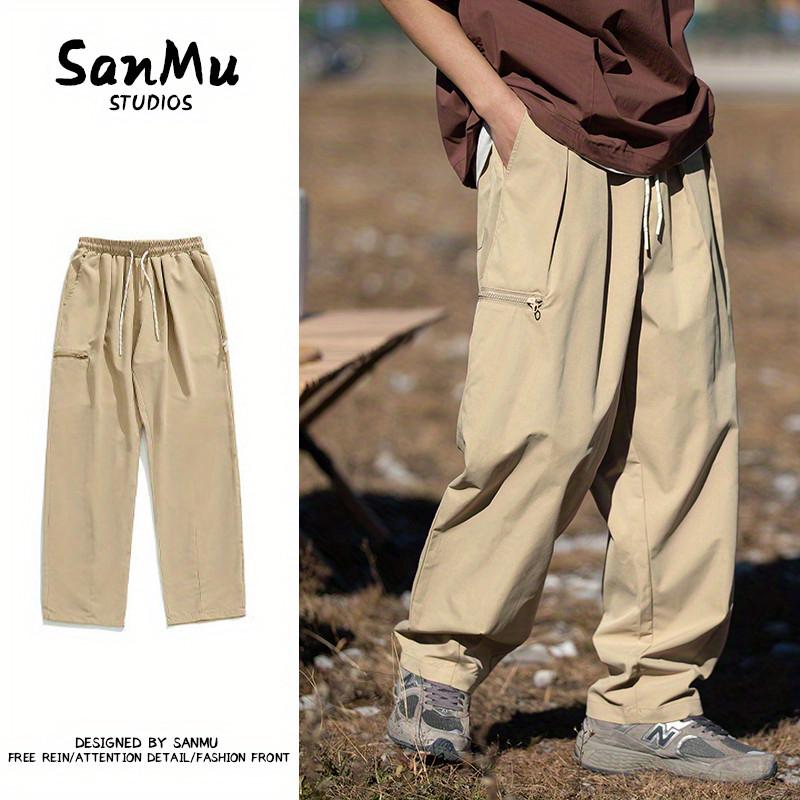 日係複古工裝褲藏青色褲子男夏季薄款休閒褲潮牌闊腿褲寬鬆直筒褲-細節圖2