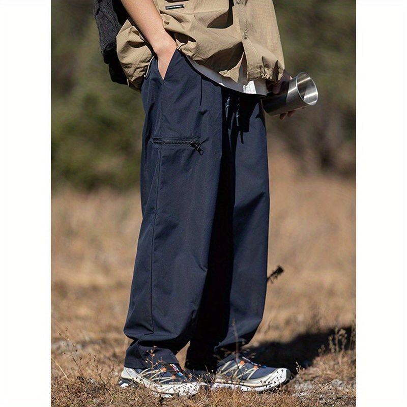 日係複古工裝褲藏青色褲子男夏季薄款休閒褲潮牌闊腿褲寬鬆直筒褲-細節圖3