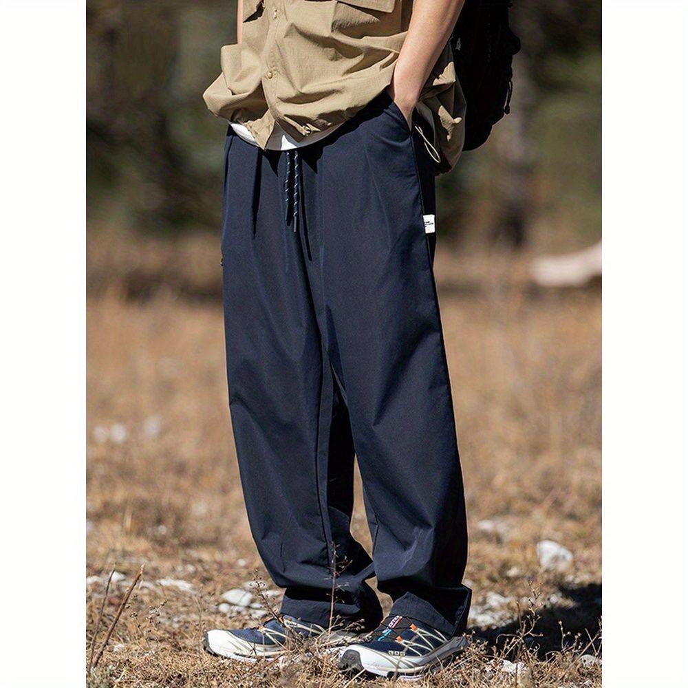 日係複古工裝褲藏青色褲子男夏季薄款休閒褲潮牌闊腿褲寬鬆直筒褲-細節圖7