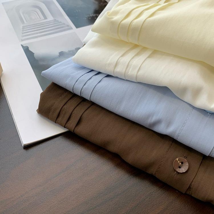 ｜ʜᴇʀꜱ｜現貨24H出貨！日系垂墜感娃娃領雪紡襯衫 寬鬆 顯瘦 百搭 甜美 小清新 短袖 長袖 襯衫 上衣 韓國女裝-細節圖6