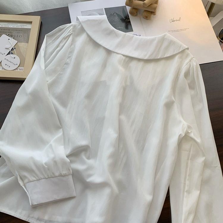 ｜ʜᴇʀꜱ｜現貨24H出貨！日系垂墜感娃娃領雪紡襯衫 寬鬆 顯瘦 百搭 甜美 小清新 短袖 長袖 襯衫 上衣 韓國女裝-細節圖8