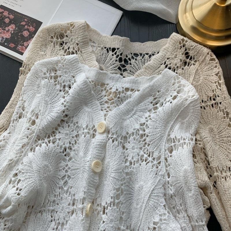 ｜ʜᴇʀꜱ｜現貨24H出貨！花朵鏤空刺繡蕾絲針織罩衫🌼 初夏清涼罩衫 韓系罩衫 防曬 遮陽 外罩 女生外套 韓國女裝-細節圖5