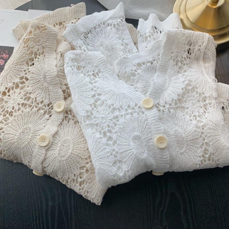 ｜ʜᴇʀꜱ｜現貨24H出貨！花朵鏤空刺繡蕾絲針織罩衫🌼 初夏清涼罩衫 韓系罩衫 防曬 遮陽 外罩 女生外套 韓國女裝-細節圖6