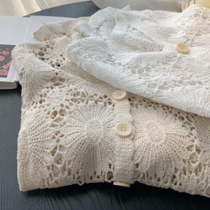｜ʜᴇʀꜱ｜現貨24H出貨！花朵鏤空刺繡蕾絲針織罩衫🌼 初夏清涼罩衫 韓系罩衫 防曬 遮陽 外罩 女生外套 韓國女裝-細節圖7
