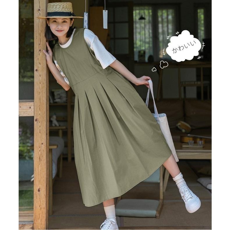 ｜ʜᴇʀꜱ｜現貨24H出貨！日系圓領無袖百摺吊帶裙 四季可穿 寬鬆 百搭 顯瘦 學院風 連衣裙 長裙 洋裝 百褶裙-細節圖4
