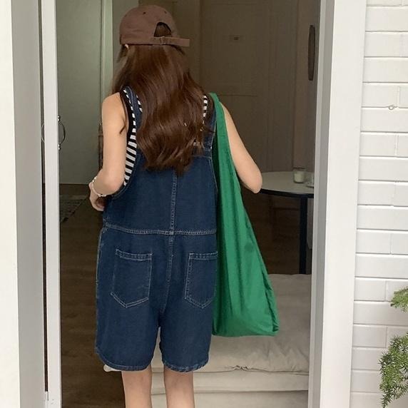 ｜ʜᴇʀꜱ｜現貨24H出貨！休閒復古牛仔吊帶短褲 寬褲 吊帶褲 韓系 女裝 日系 韓國女裝-細節圖4