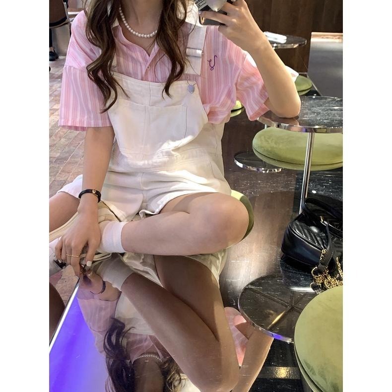 ｜ʜᴇʀꜱ｜現貨24H出貨！休閒復古牛仔吊帶短褲 寬褲 吊帶褲 韓系 女裝 日系 韓國女裝-細節圖5