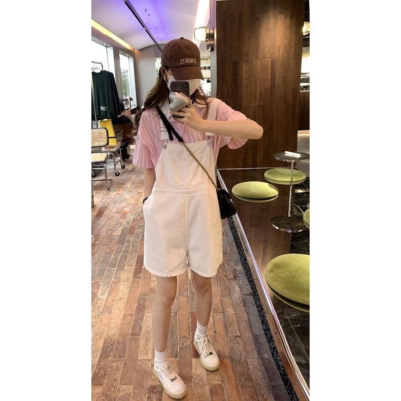 ｜ʜᴇʀꜱ｜現貨24H出貨！休閒復古牛仔吊帶短褲 寬褲 吊帶褲 韓系 女裝 日系 韓國女裝-細節圖6