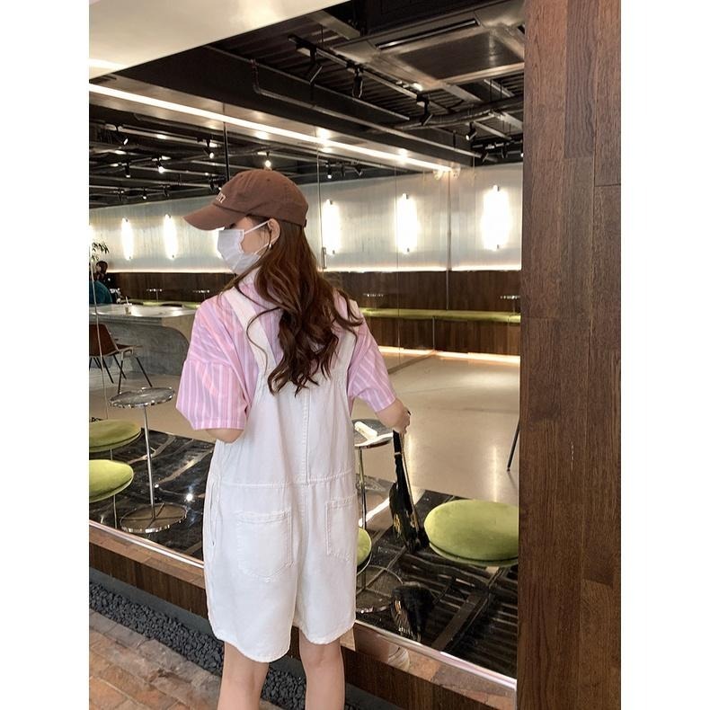 ｜ʜᴇʀꜱ｜現貨24H出貨！休閒復古牛仔吊帶短褲 寬褲 吊帶褲 韓系 女裝 日系 韓國女裝-細節圖7