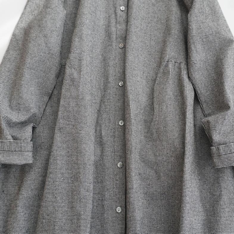 ｜ʜᴇʀꜱ｜現貨24H出貨！日系棉麻千鳥格娃娃領排釦長袖洋裝 秋冬 百搭 韓系 襯衫洋裝 長裙 韓國女裝-細節圖5