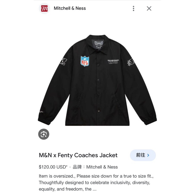 (全新含吊）原120鎂-M&N x Fenty Coaches Jacket 美版L號-細節圖4