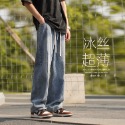 『SQ man』夏季穿搭涼爽冰絲牛仔褲 寬鬆直筒褲 水洗休閒長褲-規格圖3