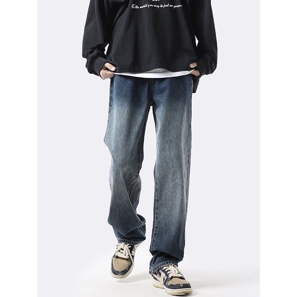 『SQ man』復古水洗漸變牛仔褲 男春秋美式直筒褲-細節圖2