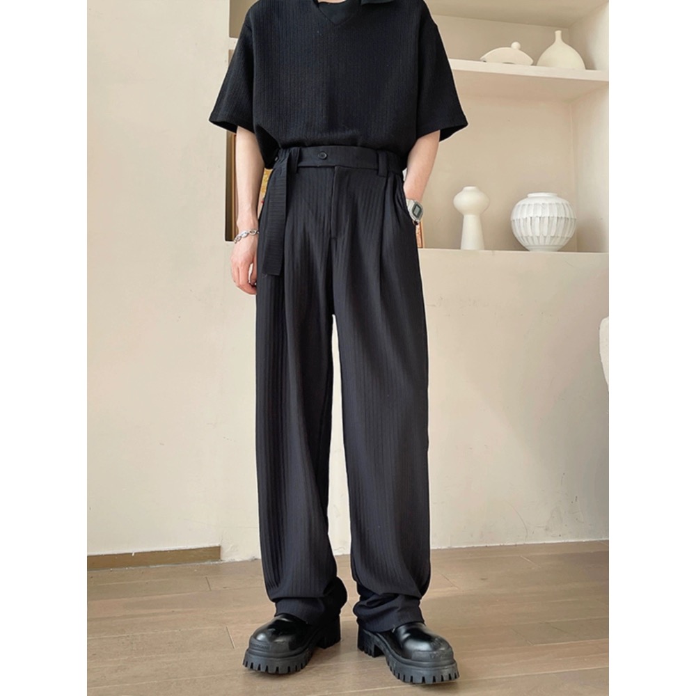 『SQ man』夏季男西裝褲 休閒古著直筒長褲-規格圖2