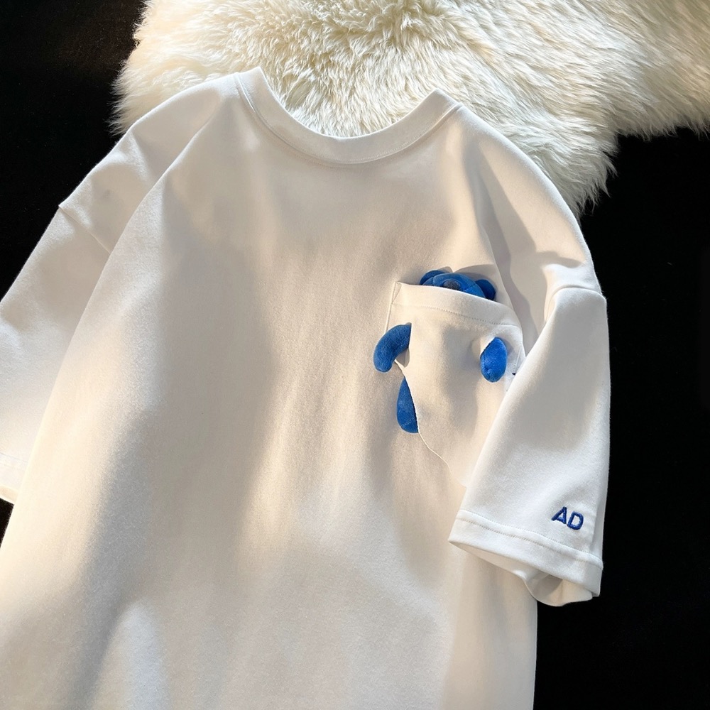 『SQ man』小熊短袖男女同款 情侶服重磅寬鬆T恤-細節圖3