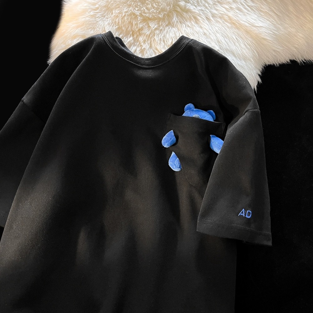 『SQ man』小熊短袖男女同款 情侶服重磅寬鬆T恤-規格圖3