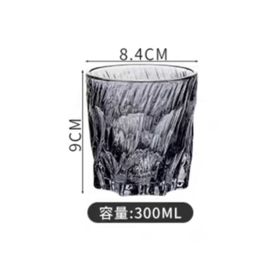 【OVERNOX】煙灰黑冰川岩石 高級感浮雕玻璃杯架組  -300ml煙灰黑杯*6+黑色方線杯架-細節圖4