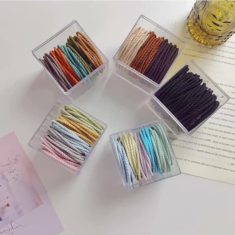 韓版高彈力髮圈50入 橡皮筋 綁頭髮束 黑色髮圈 彈力髮圈 髮飾 馬尾 素色 高彈力-細節圖2