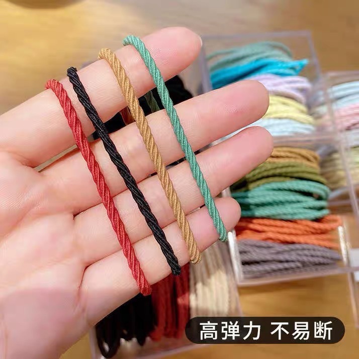 韓版高彈力髮圈50入 橡皮筋 綁頭髮束 黑色髮圈 彈力髮圈 髮飾 馬尾 素色 高彈力-細節圖4