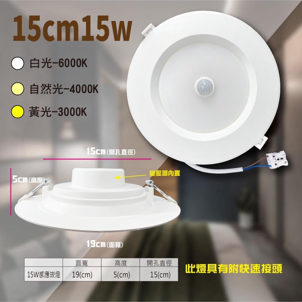 LED 9CM7W/15CM15W全天候感應式崁燈 遠紅外線 人體感應 玄關燈 陽台燈 省電 全電壓-細節圖2