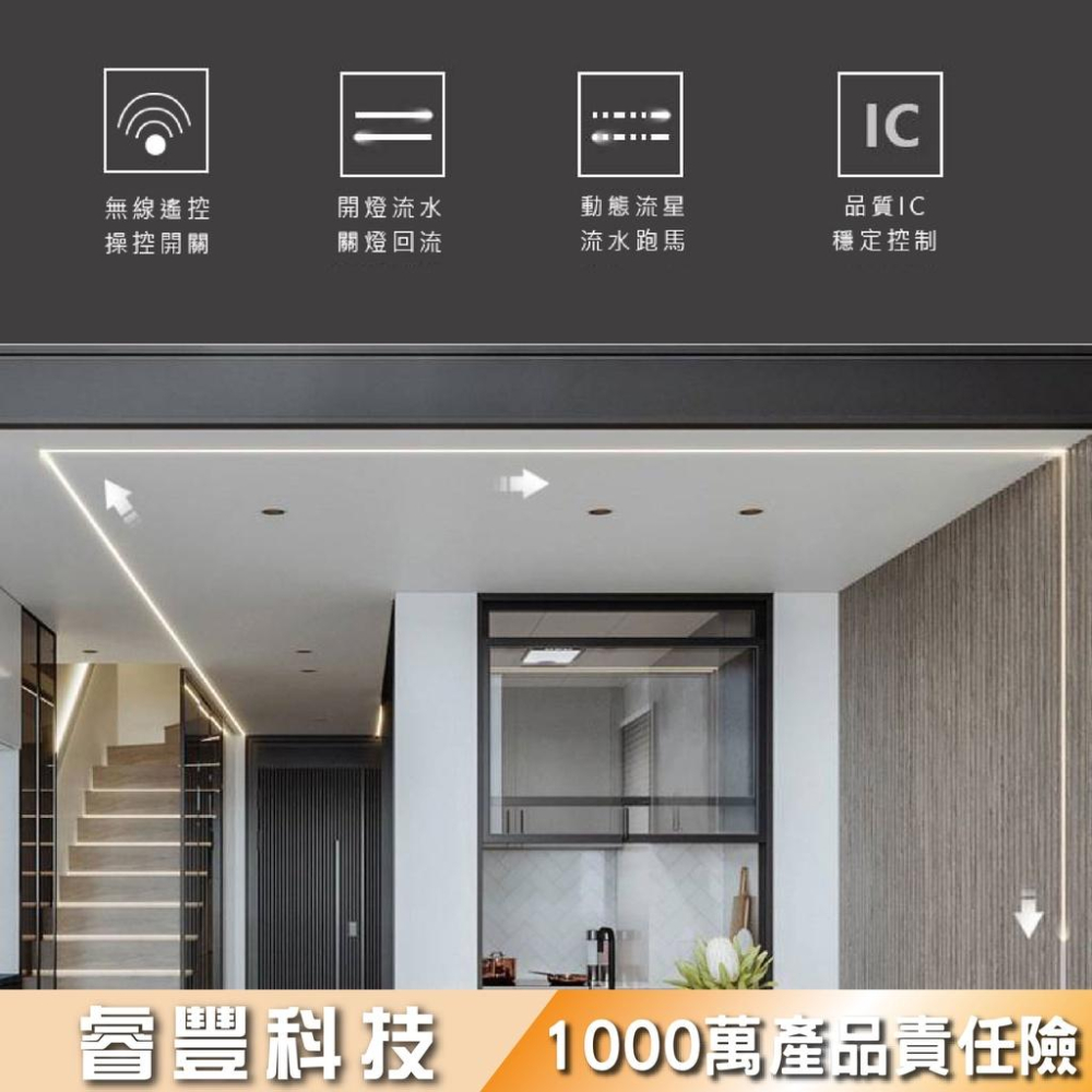 睿豐科技-跑馬流水燈帶/5米燈帶/可遙控/面板控制/白光/黃光/自然光/可調亮度/速度/光線變動方式-細節圖4