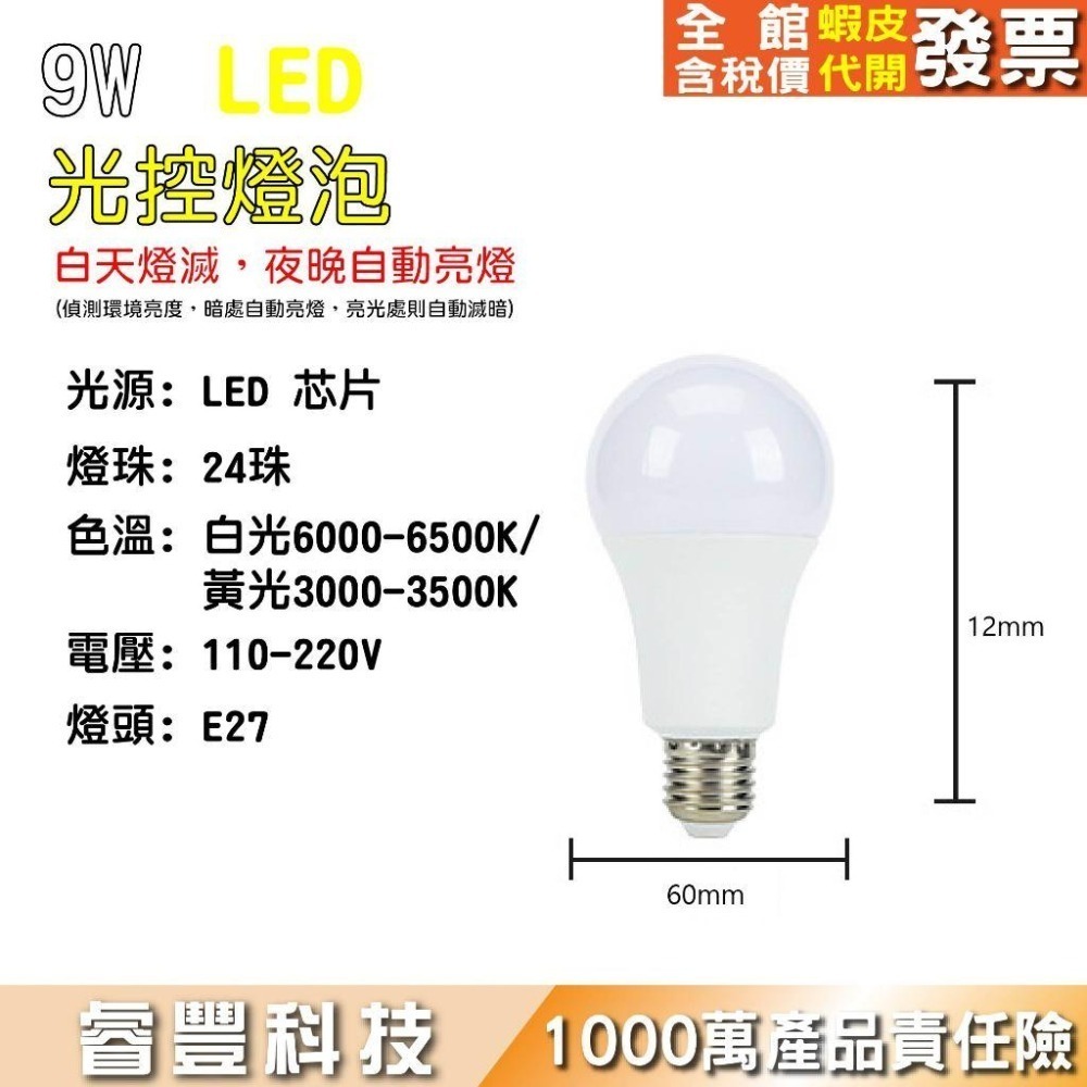 LED 9瓦-光控燈泡(白光/黃光)-天黑自動亮燈/白天不亮/環境黑暗亮燈-細節圖2