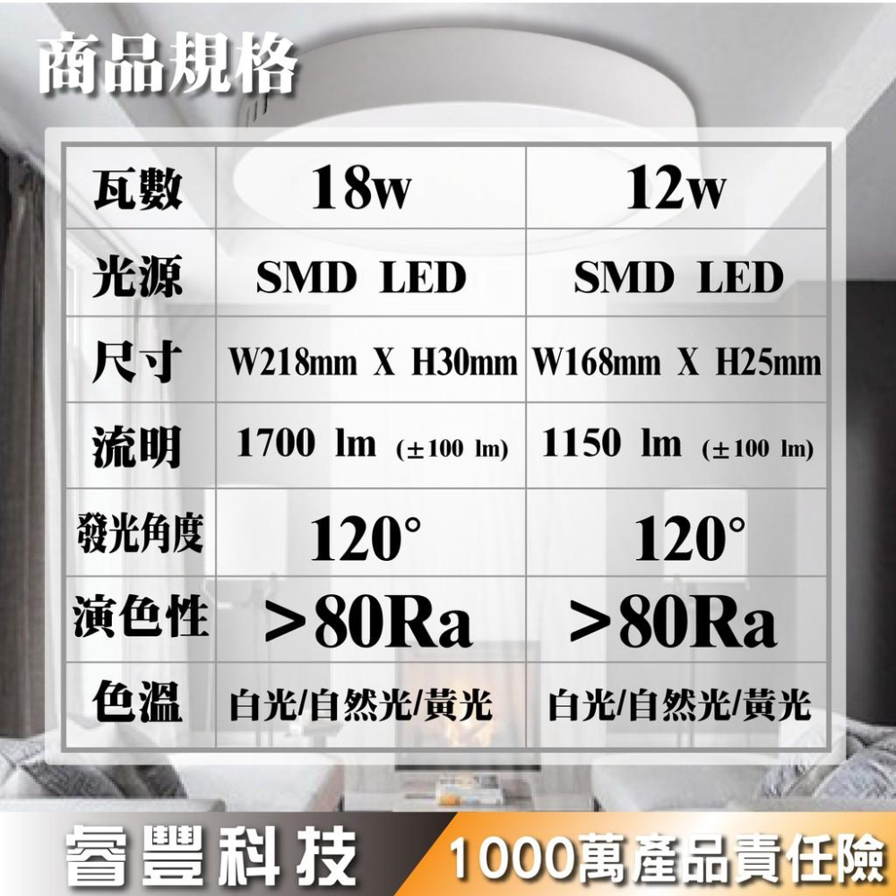 《睿豐科技》LED台灣製造圓型吸頂燈17cm 12W / 22cm 18W/防水吸頂燈/簡約/北歐風/客廳/浴室-細節圖3