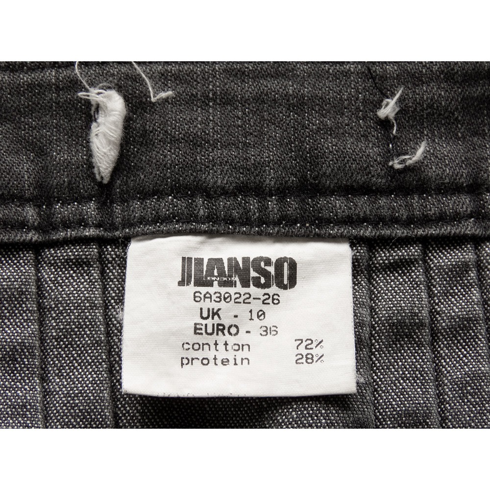 英國品牌Jlanso鐵灰色刷色織帶抓褶牛仔及膝裙 10號-細節圖6