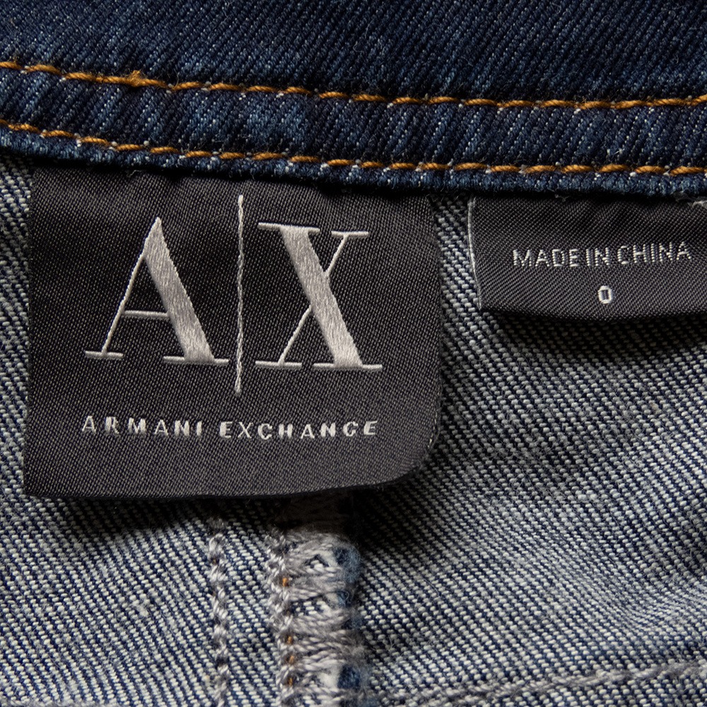 義大利Armani exchange AX 亞曼尼寶藍色單寧吊帶扣牛仔短裙 0號-細節圖6
