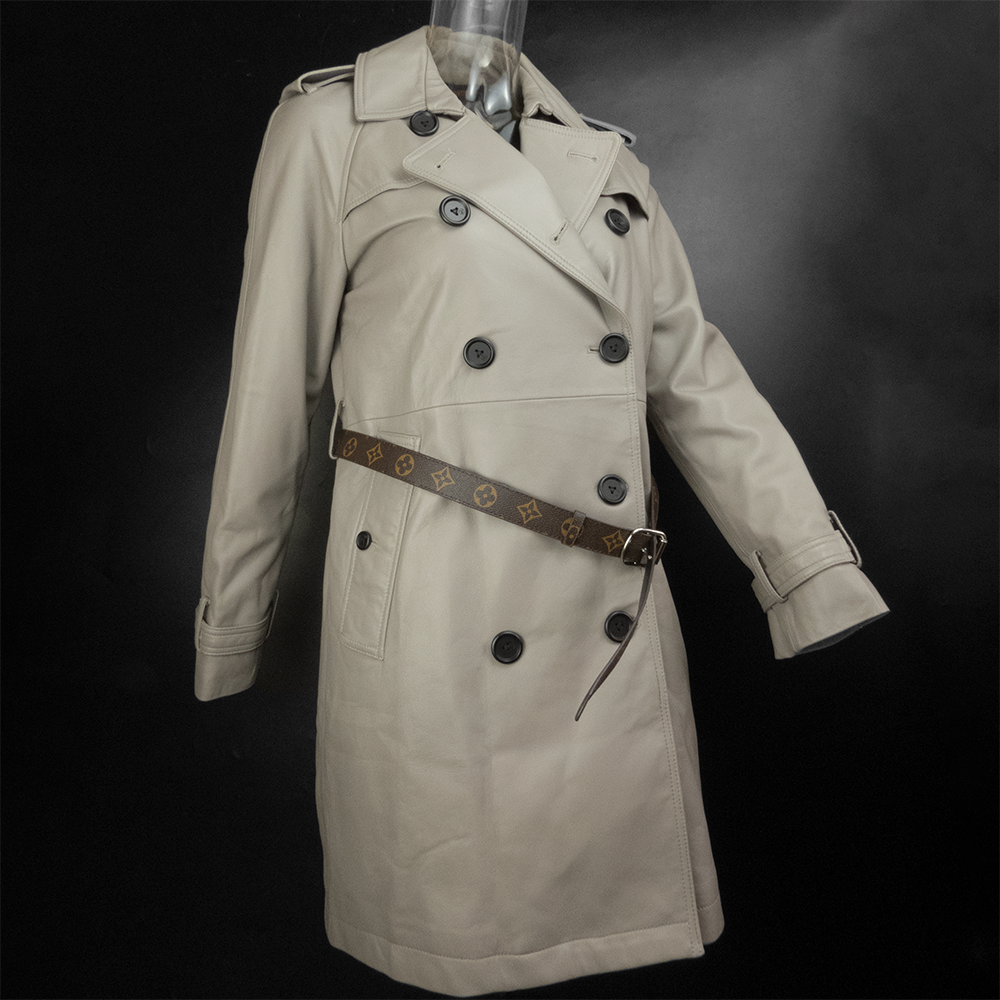 法國精品Louis Vuitton LV 大象灰色小羊皮風衣外套 附腰帶 S號-細節圖2