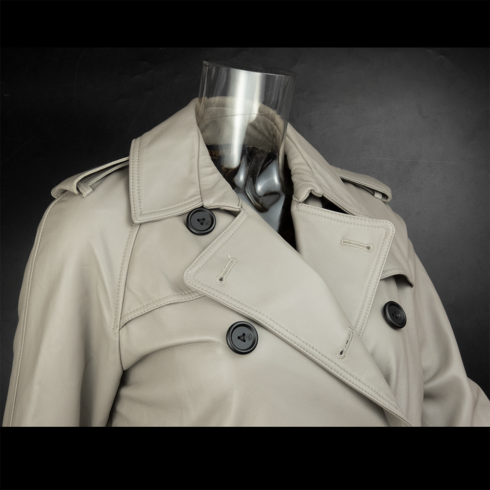 法國精品Louis Vuitton LV 大象灰色小羊皮風衣外套 附腰帶 S號-細節圖3