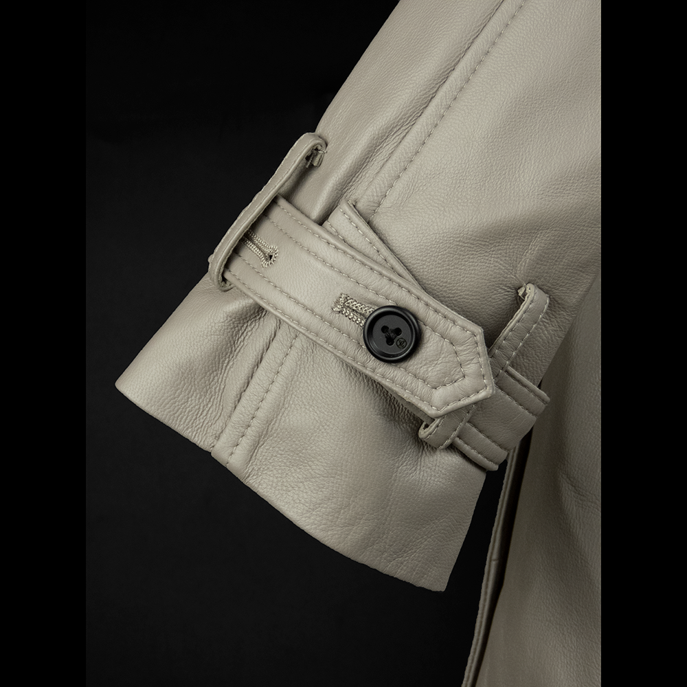 法國精品Louis Vuitton LV 大象灰色小羊皮風衣外套 附腰帶 S號-細節圖7