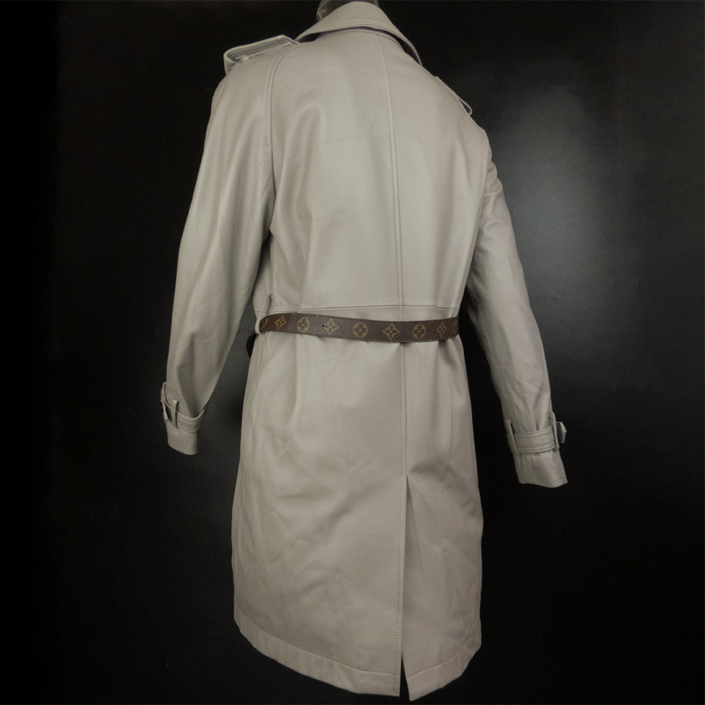 法國精品Louis Vuitton LV 大象灰色小羊皮風衣外套 附腰帶 S號-細節圖8