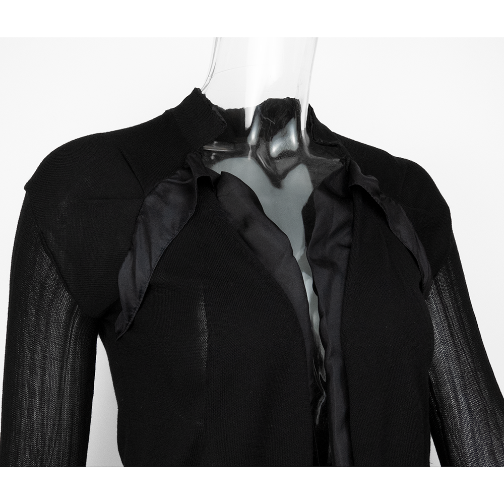 CARBAMMI卡邦尼黑色蠶絲拼接抓褶羅紋長袖針織外套-細節圖3