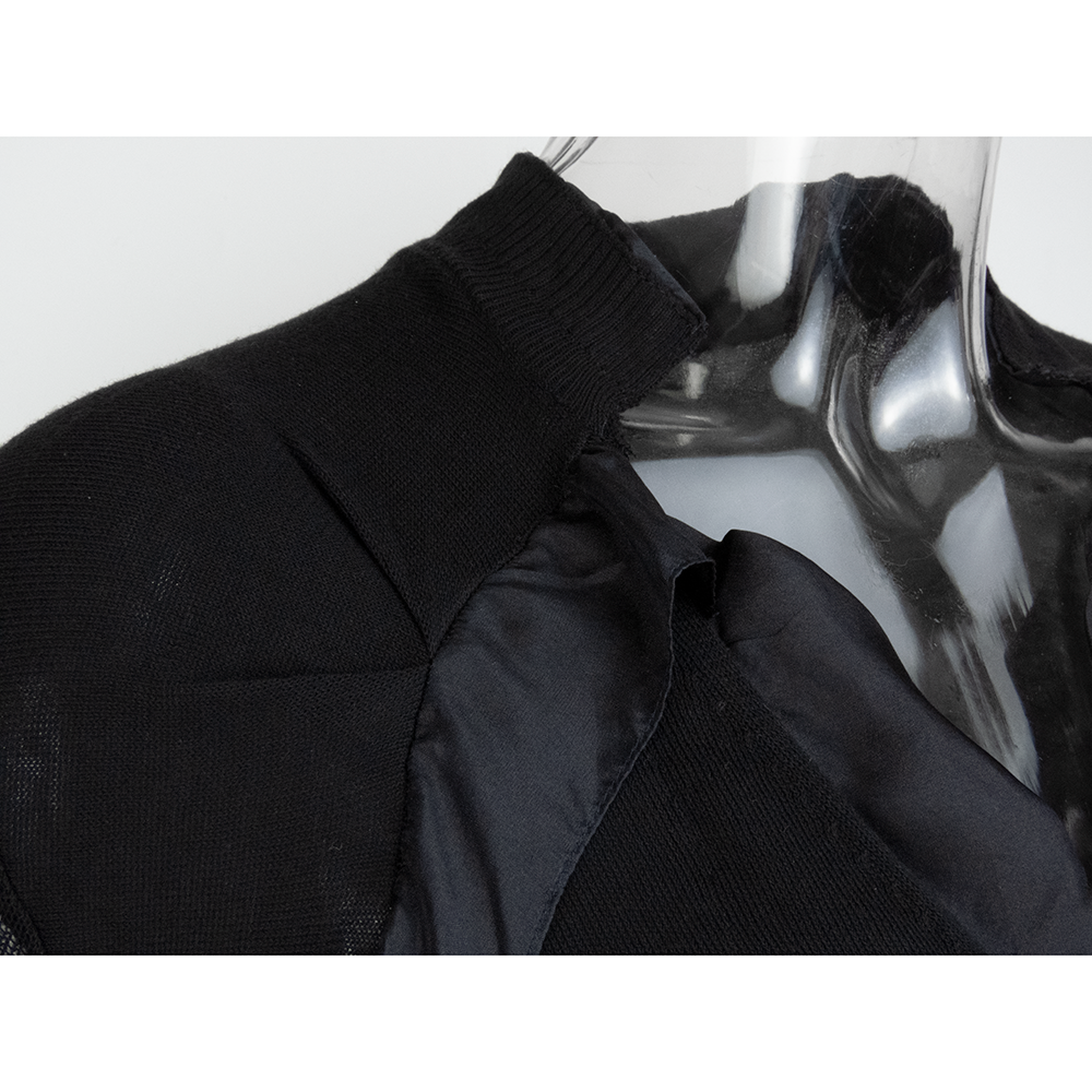 CARBAMMI卡邦尼黑色蠶絲拼接抓褶羅紋長袖針織外套-細節圖4