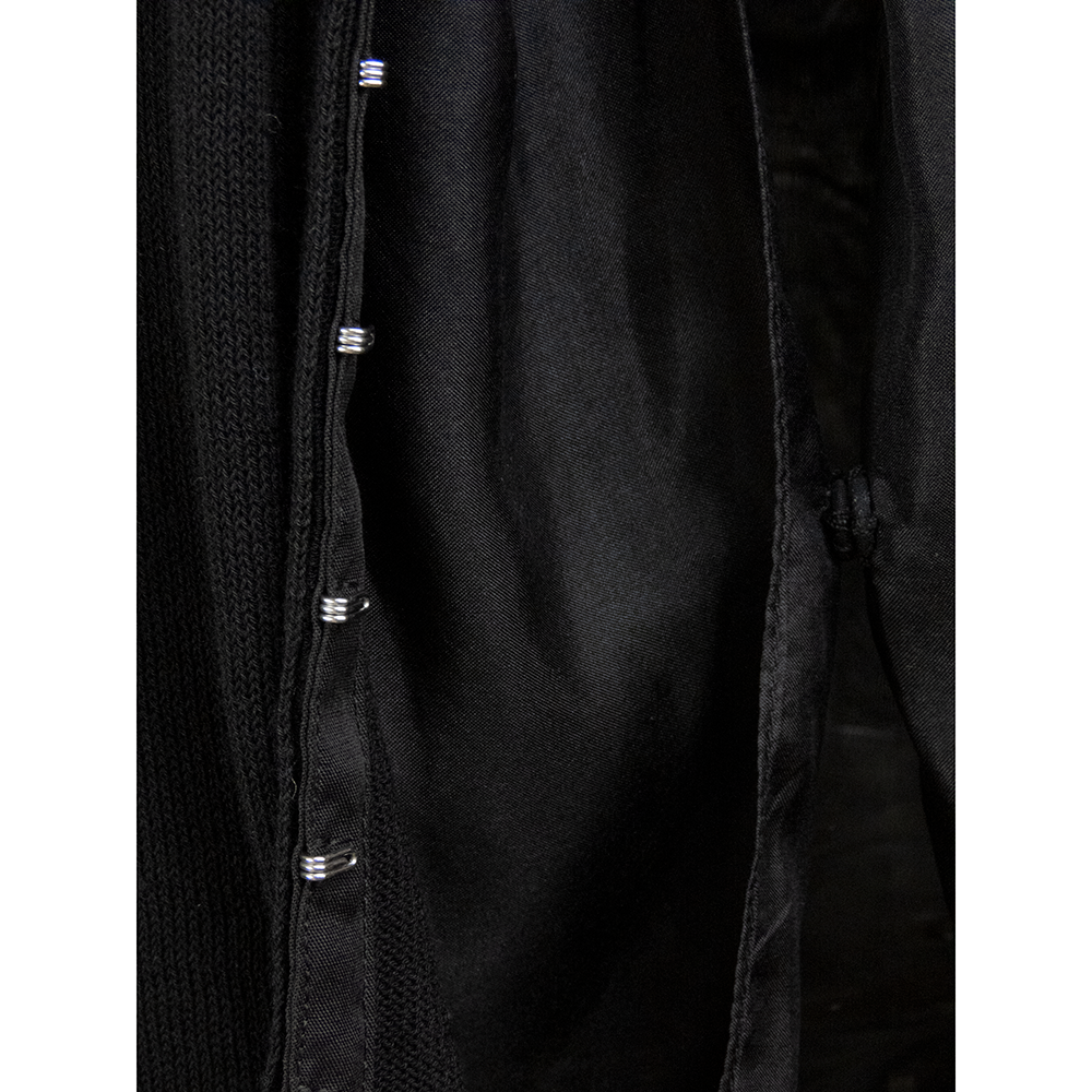 CARBAMMI卡邦尼黑色蠶絲拼接抓褶羅紋長袖針織外套-細節圖5