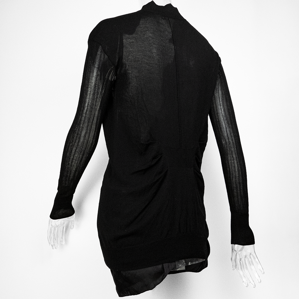 CARBAMMI卡邦尼黑色蠶絲拼接抓褶羅紋長袖針織外套-細節圖6