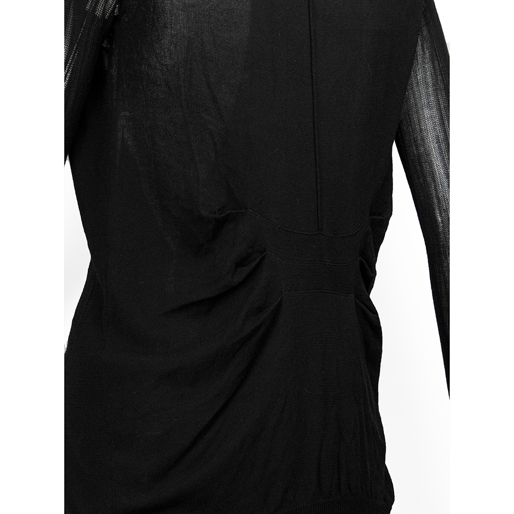 CARBAMMI卡邦尼黑色蠶絲拼接抓褶羅紋長袖針織外套-細節圖7