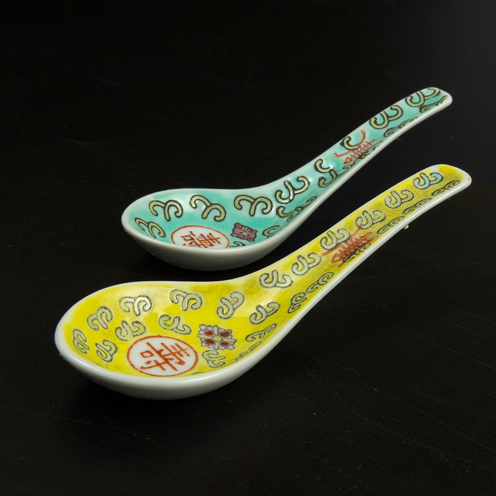 老瓷器 壽字 陶瓷 小湯匙 一對-細節圖2